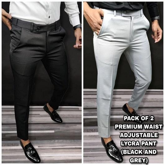 Lycra Blend Solid Slim Fit Mens Formal Trouser Pack of 2