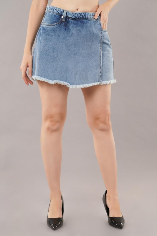 Meghz Women's Solid Wrap Skirt Style Denim Short