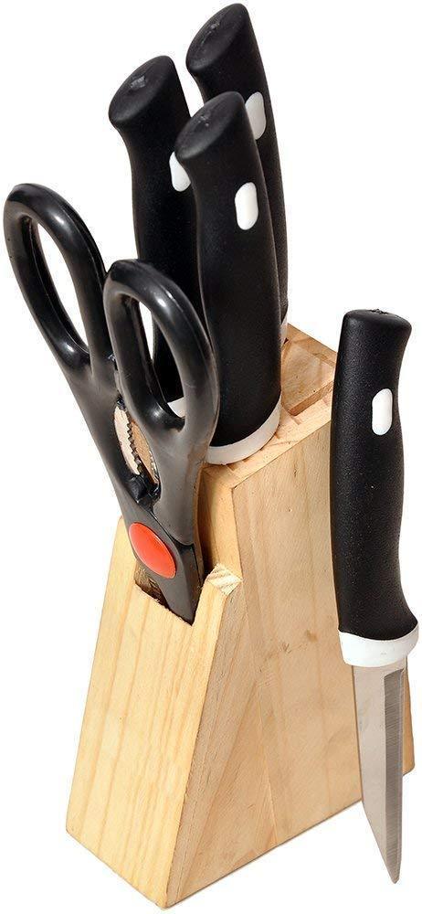 102 Kitchen Knife Set with Wooden Block and Scissors (5 pcs, Black) CHOUDHARI DISTRIBUTOR & R R C ELECTRIC WORKS