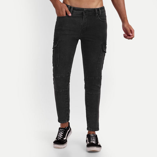 Meghz Men's Cotton Solid Slim Fit Cargo Jeans