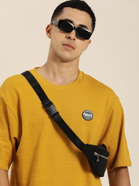 Difference of Opinion Mustard Self-Design Oversized T-shirt
